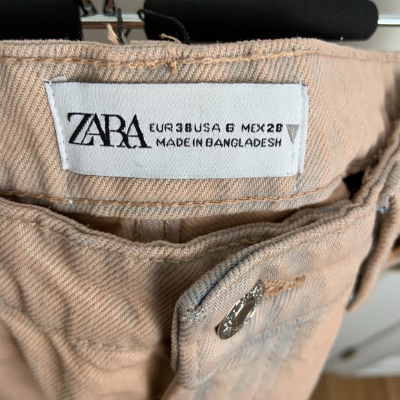 Zara Raw Hem Flare Pink Blue Acid Wash Mid Rise Jeans Denim Y2K 90s Size 6 - Picture 8 of 14